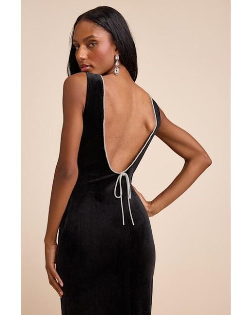Lulus Barisan Velvet Rhinestone Bow Backless Maxi Dress in Black | Lyst