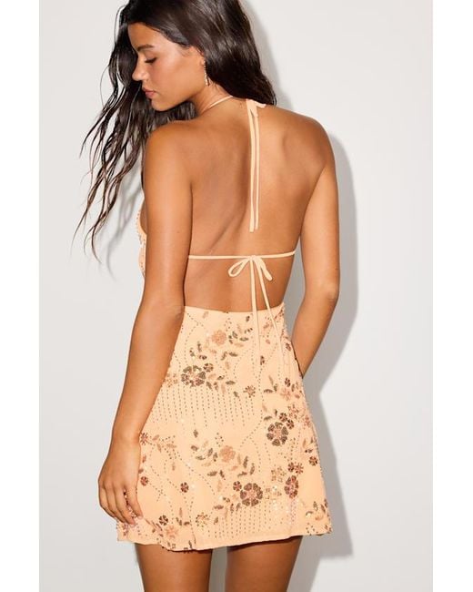 Lulus Natural Destiny Light Sequin Backless Mini Dress