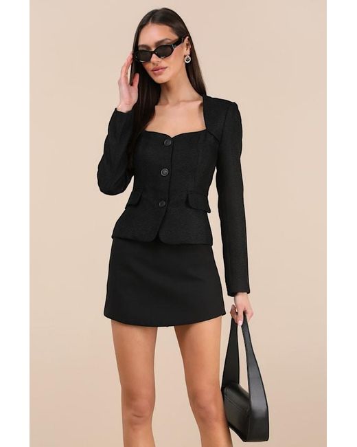 Lulus Black Hulda Textured Button-Front Long Sleeve Blazer