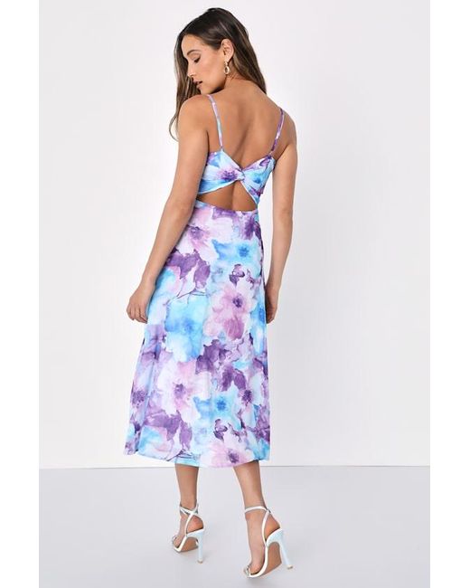 Lulus Blue Radiant Feelings And Floral Chiffon Midi Dress