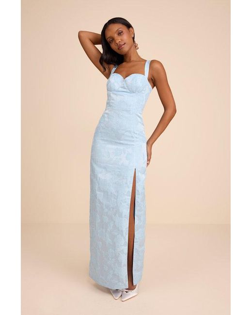 Lulus Blue Demina Floral Jacquard Bustier Maxi Dress