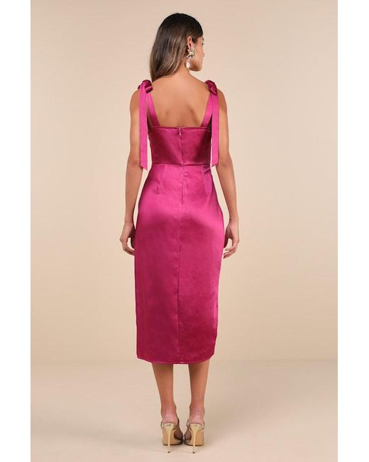 Lulus Pink Graceful Sophistication Satin Tie-Strap Midi Dress