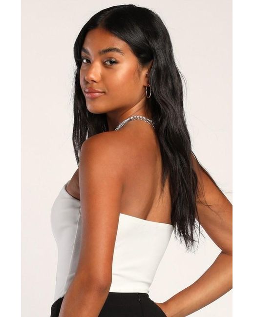 Lulus White Babe Alert Notched Strapless Bodysuit