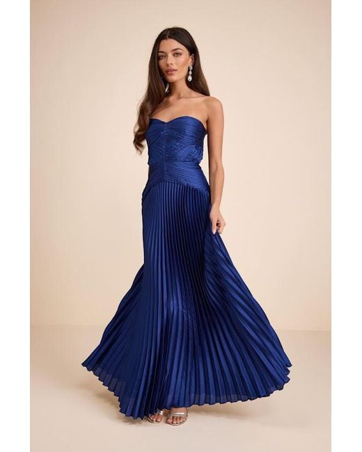 sachin and babi light blue dress Lulus Elkay Pleated Satin Drop Waist Maxi Dress in Blue