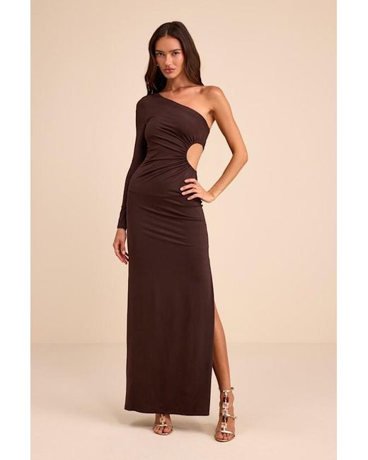 Lulus Natural Malayah Jersey Knit Cutout Column Maxi Dress
