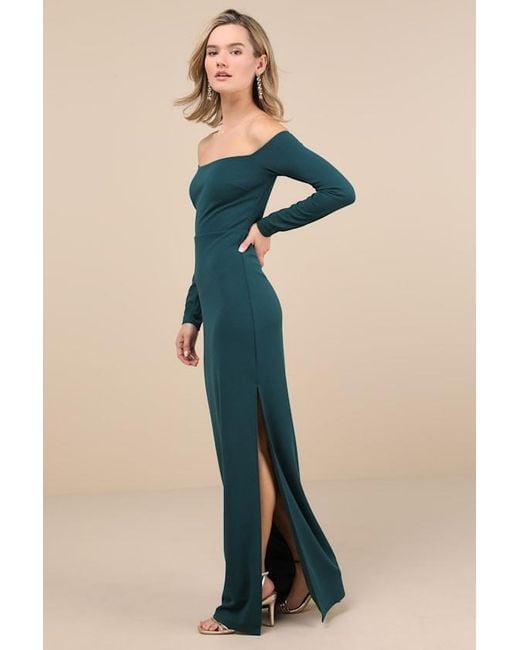 Lulus Blue Stunning Excellence Emerald Off-The-Shoulder Maxi Dress