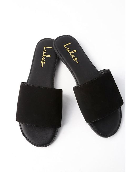 Lulus Black Addison Nubuck Slide Sandals