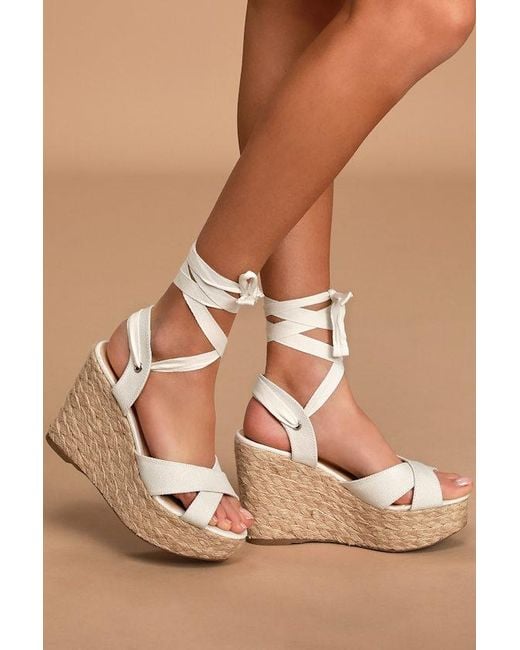Lulus Brown Esme Lace-Up Espadrille Wedges