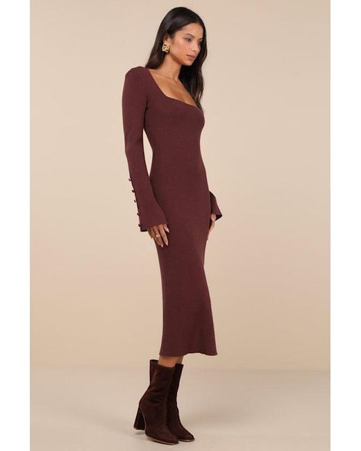 Lulus Natural Classy Attitude Ribbed Square Neck Midi Sweater Dress