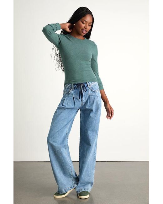 Lulus Green Essential Fit Heather Ribbed Knit Long Sleeve Top