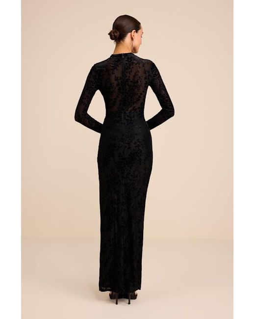 Lulus Black Neilina Velvet Jacquard Mock Neck Maxi Dress