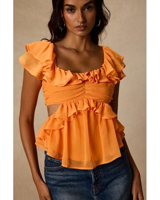 Lulus Orange Lilo Ruffled Cutout Top