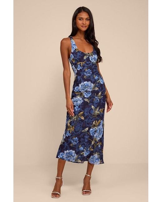 Lulus Blue Lilia Floral Scoop Neck Midi Dress