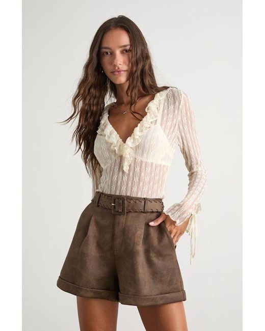 Lulus Brown Nolyn Suede Pleated High-Rise Shorts