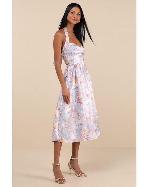 Lulus Natural Briselda Floral Organza Halter Midi Dress