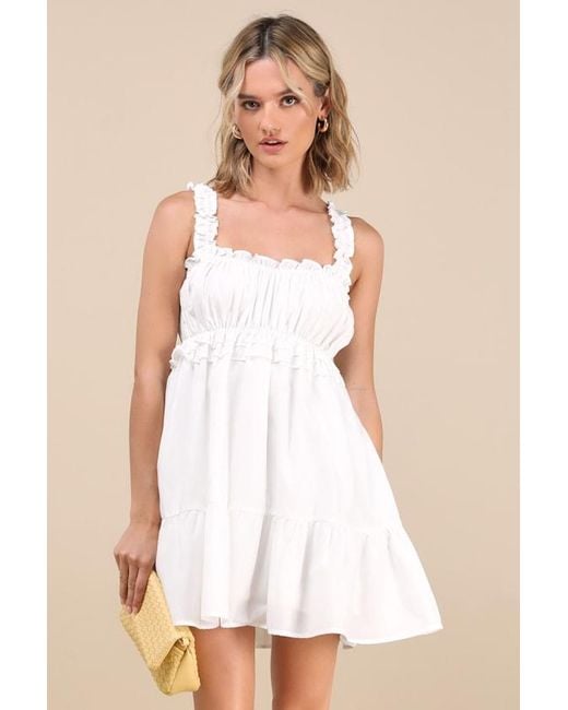 Lulus Natural Nathaly Poplin Ruffled Babydoll Mini Dress