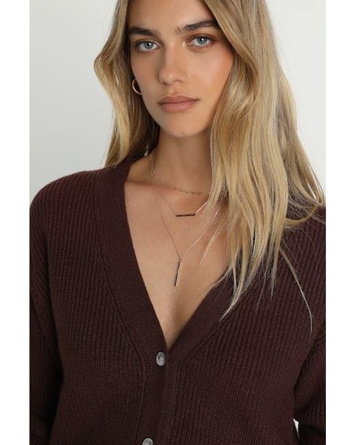 Lulus Brown Toasty Babe Chocolate Knit Button-Up Cropped Cardigan