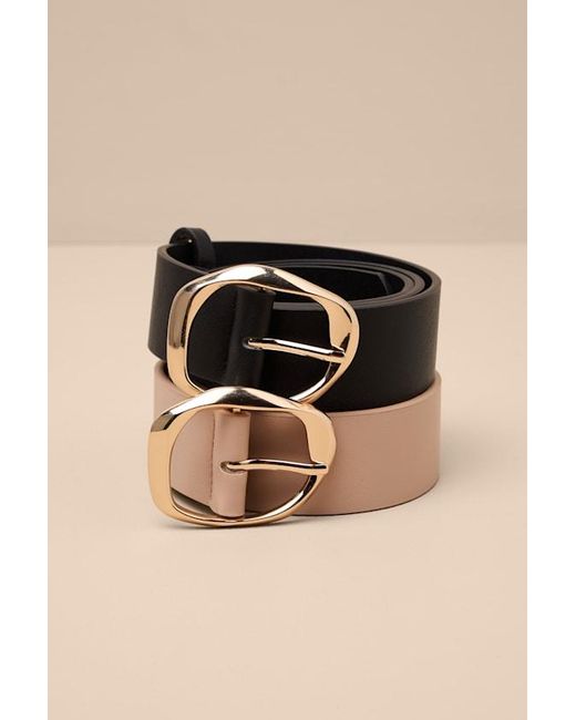 Lulus Black Lelya And Taupe Belt Set
