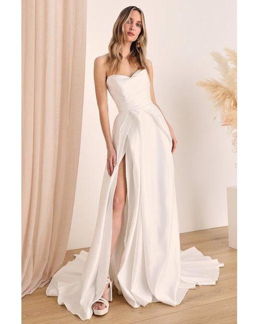 Lulus Natural Lifetime Of Love Satin Strapless A-Line Gown
