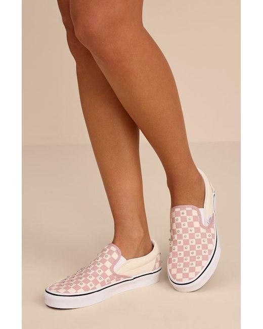 Vans Classic Misty Checkerboard Rhinestone Slip-On Sneakers in Natural ...
