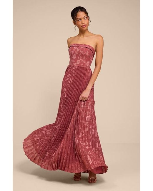 Lulus Red Elysium Rusty Rose Floral Burnout Strapless Maxi Dress