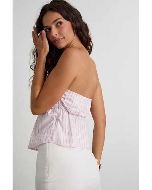 Lulus White Natalie Pinstripe Strapless Peplum Top