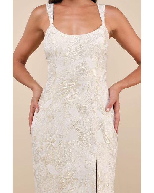 Lulus Natural Immaculate Chicness Floral Brocade Midi Dress