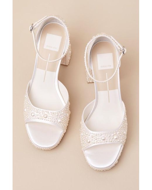 Dolce Vita Natural Pandro Pearl True Satin Platform High Heel Sandals