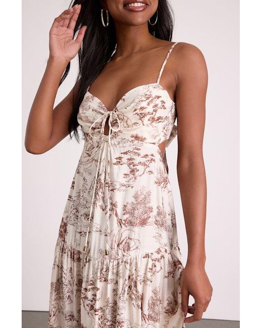 Lulus Pink Molana Cream Botanical Print Tiered Maxi Dress