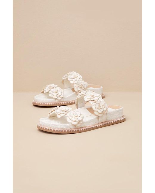 Dolce Vita Natural Sherla Raffia Floral Applique Slide Sandals