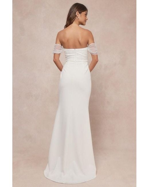 Lulus Natural Profound Glamour Pearl Off-The-Shoulder Tulip Maxi Dress