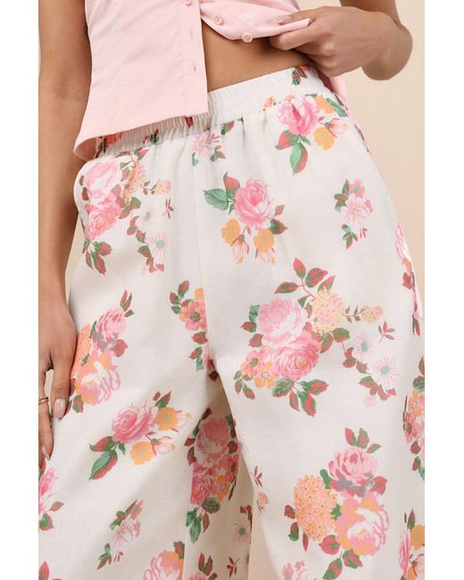 Lulus Natural Zerina Floral Print Wide-Leg Pants