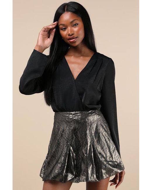 Lulus Black Majorly Glam Lace Bubble-Hem Mini Skirt