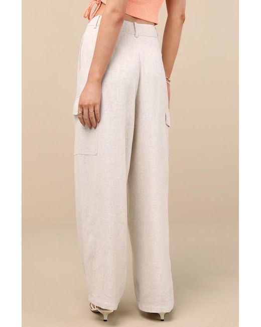Lulus Natural Cadelina Heather Linen Cargo Trouser Pants