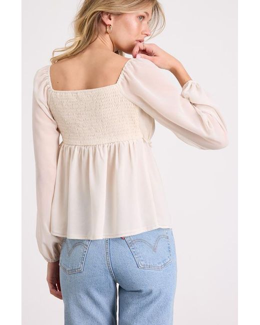 Lulus Natural Lemmie Chiffon Tie-Front Long Sleeve Top