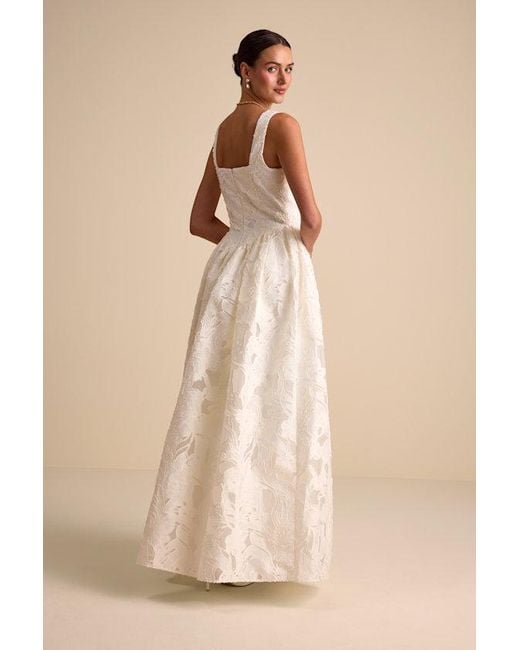 Lulus Natural Corsen Floral Jacquard Corset A-Line Maxi Dress