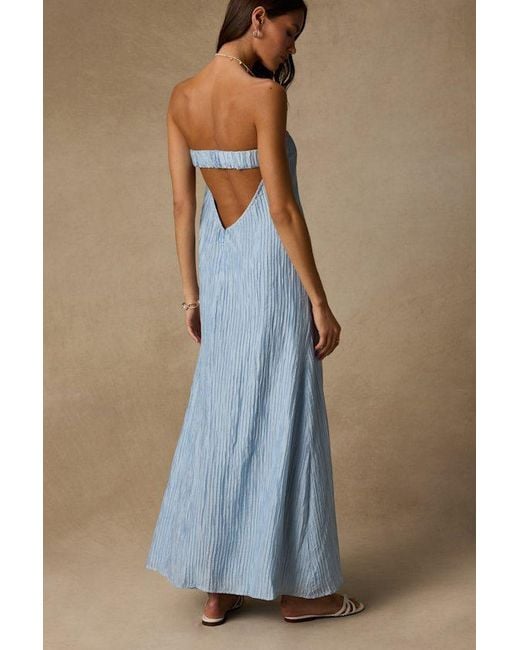 Lulus Blue Radiant Season Plisse Cutout Strapless Maxi Dress