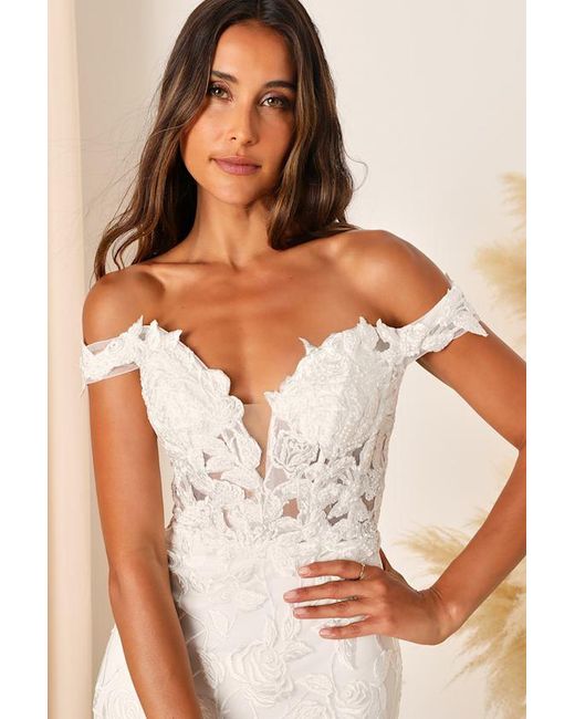 Lulus White Precious Romance Embroidered Off-The-Shoulder Maxi Dress
