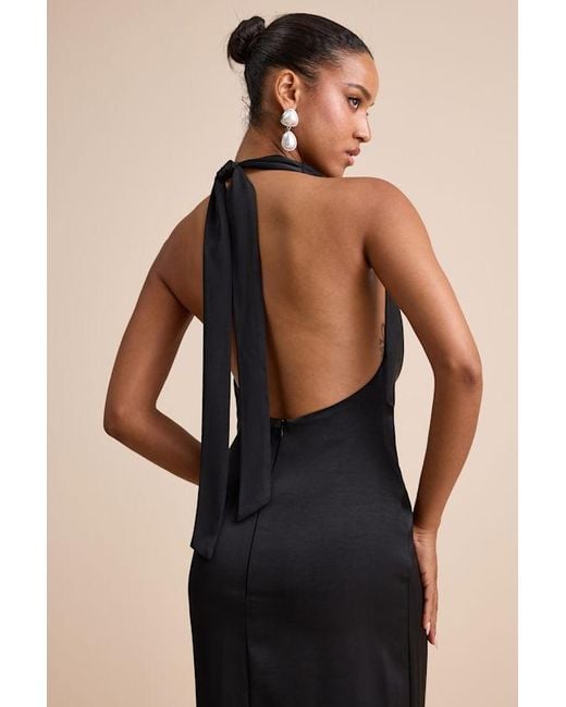 Lulus Black Carmelo Satin Halter Neck Backless Maxi Dress