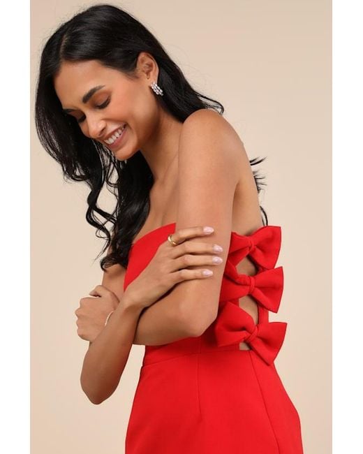 4th & Reckless Red Harlee Strapless Bow Mini Dress