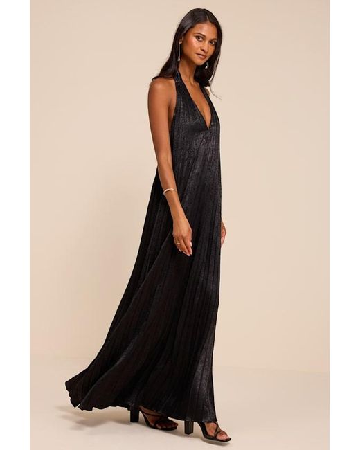 Lulus Natural Gelsey Pleated Halter Shift Maxi Dress