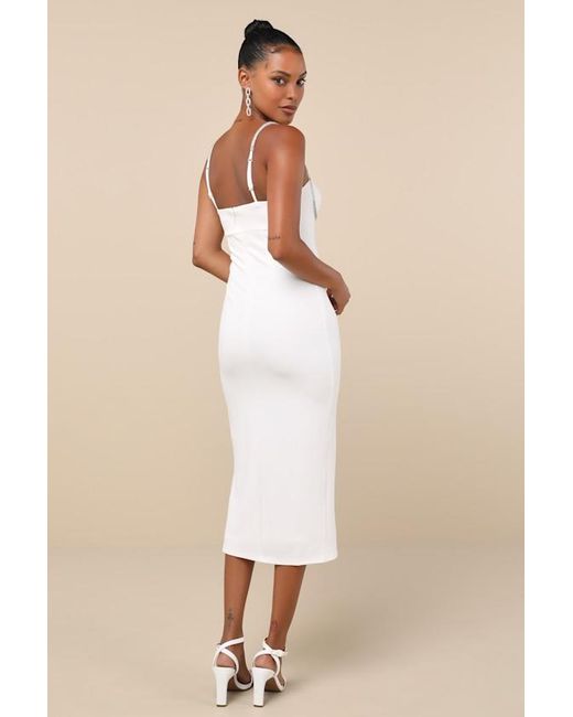 Lulus Natural Upscale Flirt Rhinestone Sleeveless Bodycon Midi Dress