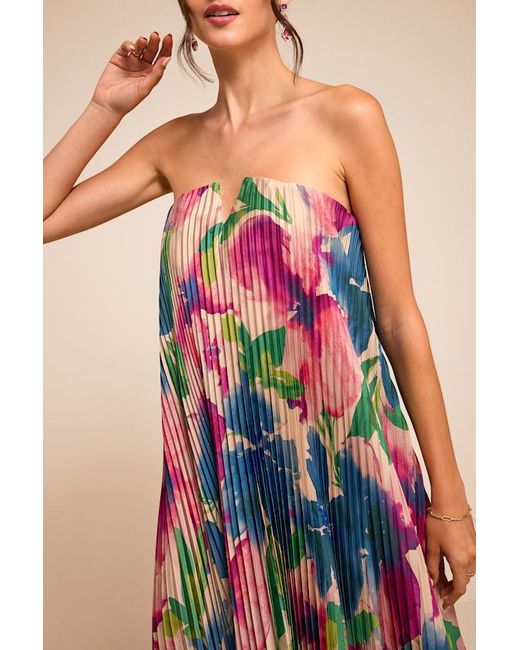 Lulus Blue Daylen Blush Multi Floral Satin Shift Maxi Dress