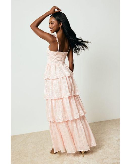 Lulus Pink Stunning Glory Floral Jacquard Tiered Maxi Dress