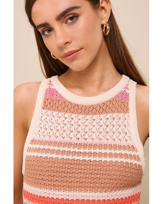 Lulus Natural Exceptional Expression Multi Striped Sweater Knit Tank Top