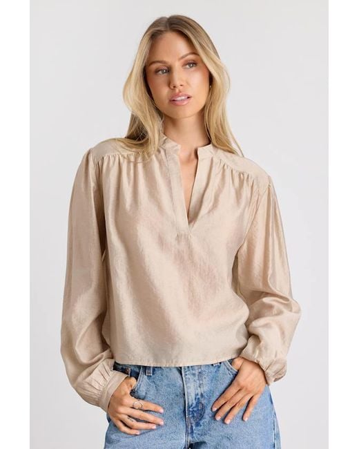 Lulus Natural Zhena Gathered Balloon Sleeve Top