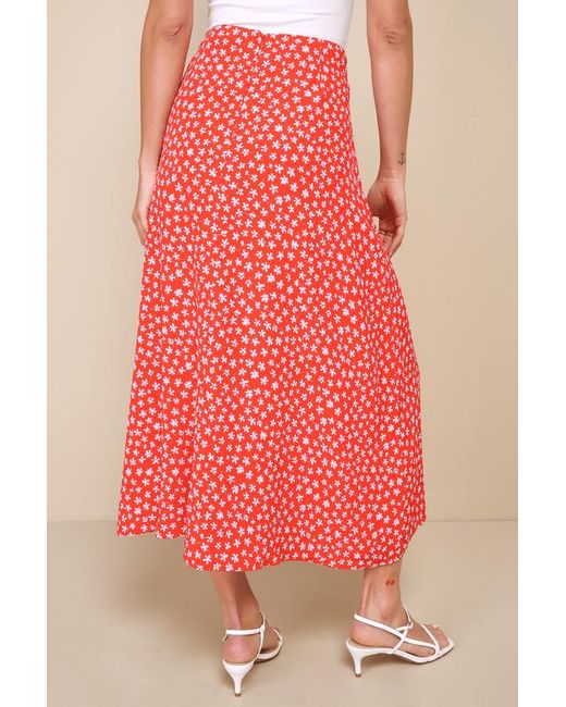 Lulus Pink Cute Desires Ditsy Floral Print High-Rise Midi Skirt