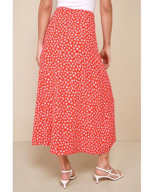 Lulus Pink Cute Desires Ditsy Floral Print High-Rise Midi Skirt