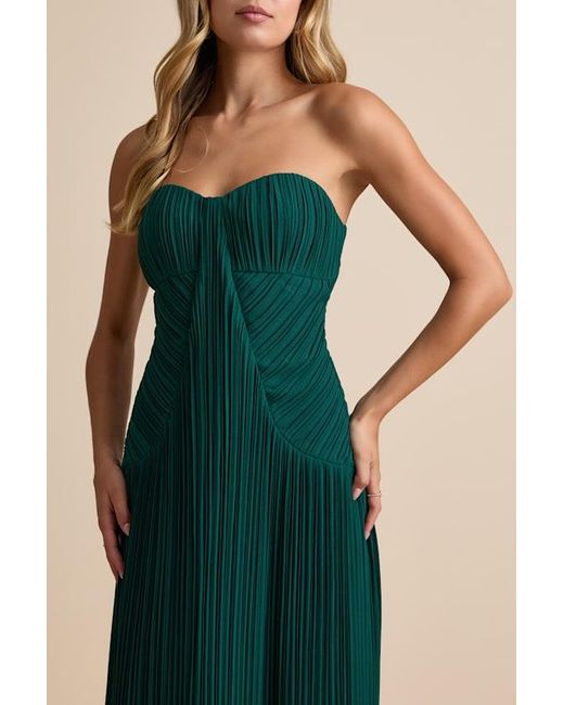 Lulus Green Narasha Emerald Pleated Strapless Maxi Dress