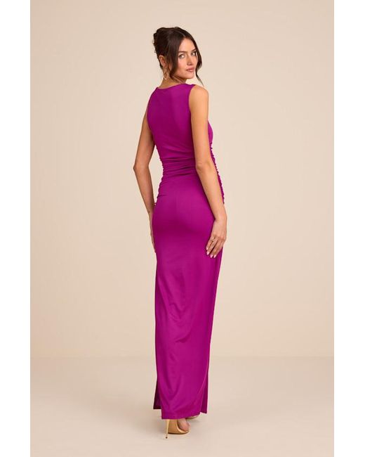Lulus Pink Enticing Darling Asymmetrical Ruched Maxi Dress